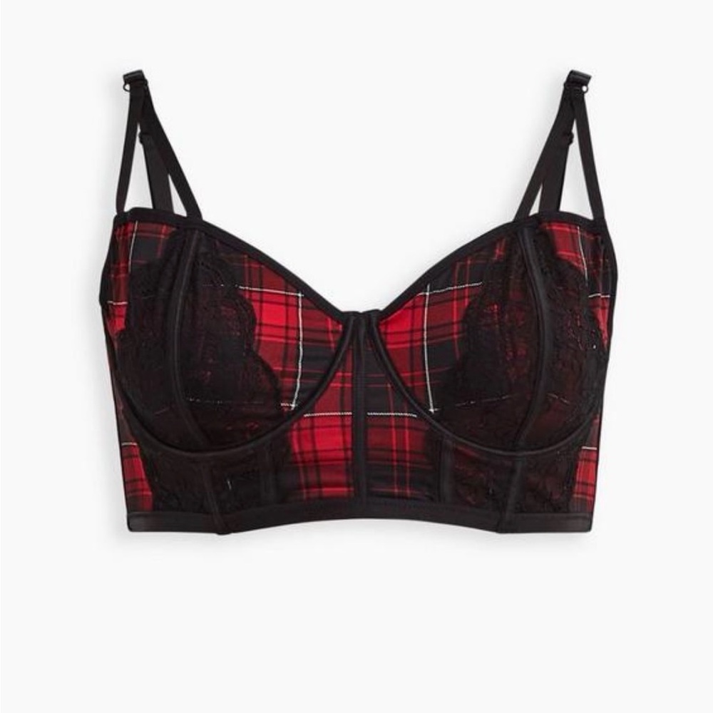 Torrid Red and Black Plaid Lace Bralette